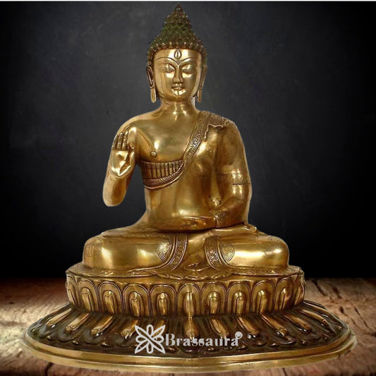 Brassaura® Classic Buddha Idol for Home & Décor | Pure Superfine Brass Handcrafted Murti, Brass Statue for Home Temple, Pooja Room | Height 18 Inches | Weight 22.5 Kg
