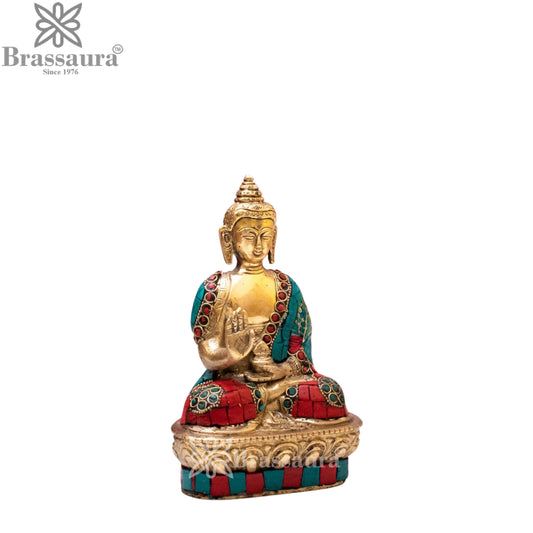 Brass Blessing Gem Stone Work Buddha Weight 1 kg & Height 7 Inch