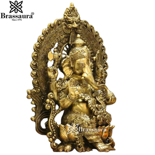 Brassaura Brass Ganesha Idol | Height 15.5 Inches