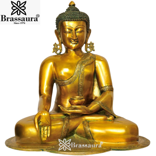 Brassaura® Buddha Sitting in Meditation Idol with Antique Finish | Pure Superfine Brass Handcrafted Murti | Brass Statue for Home Temple, Pooja Room | Height 17.5 Inches | Weight 17 Kgs
