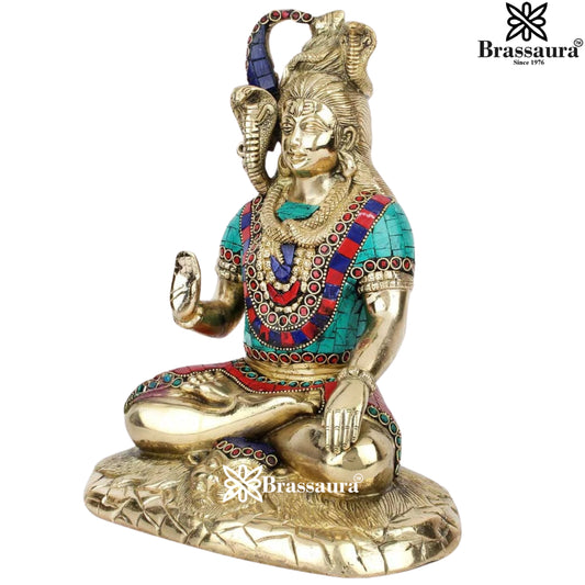 Brassaura™ Gemstone Brass Lord Shiva Sculpture – 11 Inches Height & Weight 4.4 Kgs | Spiritual Ambiance