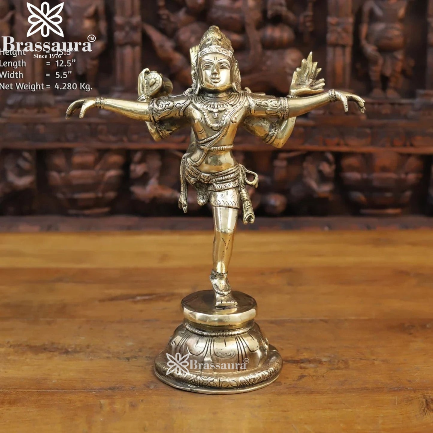 Brass Dancing Natraj Statue Weight 4.28 Kg And Height 13.5 Inch