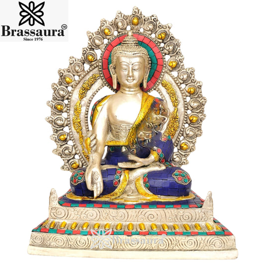Brass Bhumisprasa Gem Stone Work Buddha Weight 6 Kg & Height 11 Inch
