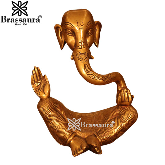 Brassaura™ Brass Ganesha Idol for Home & Décor | Height 8.2 Inches & Weight 2.2 Kgs