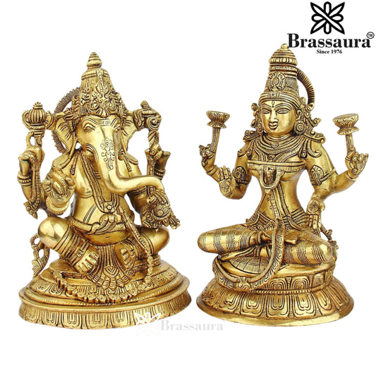 Brass Royal Golden Lakshmi Ganesh Weight 9 Kg & Height 10 Inch