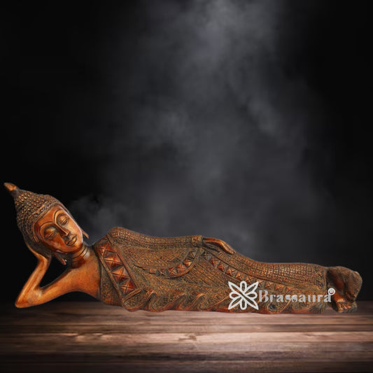 Brassaura® Vintage Relaxing Buddha Idol for Home & Décor | Pure Superfine Brass Handcrafted Murti, Brass Statue for Home Temple, Pooja Room | Height 7 Inches | Weight 4.5 Kg