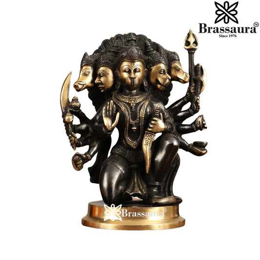 Brassaura™ Brass Panchmukhi Hanuman Murti for Home Temple – Height 11 Inches & Weight 6.6 Kgs