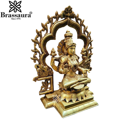 Brassaura™ Devotional Brass Laxmi Murti – Height 15.5 Inches & Weight 10 Kgs | Temple Statue