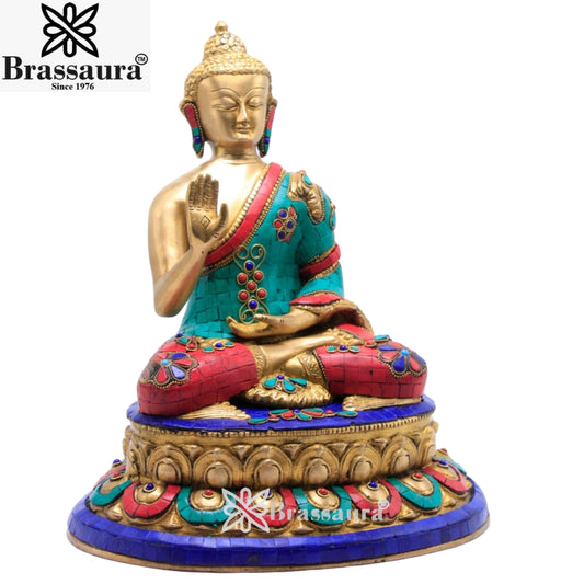 Brass Blessing Gem Stone Work Buddha Weight 7 Kg & Height 13 Inch