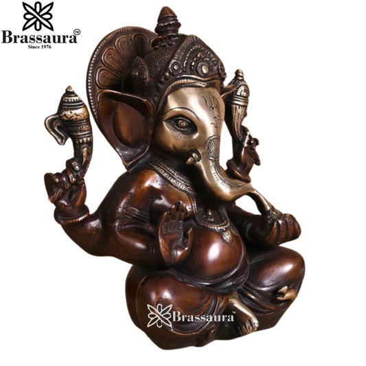 Brassaura® Antique Finish Ganesha Brass Idol | Divine Auspicious Form | Height 8 Inches & Weight 3.13 kgs