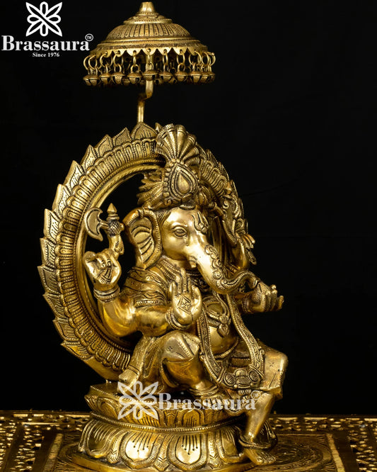 Brass Ring Ganesha Statue Weight 12.5 Kg And Height 18 Inch
