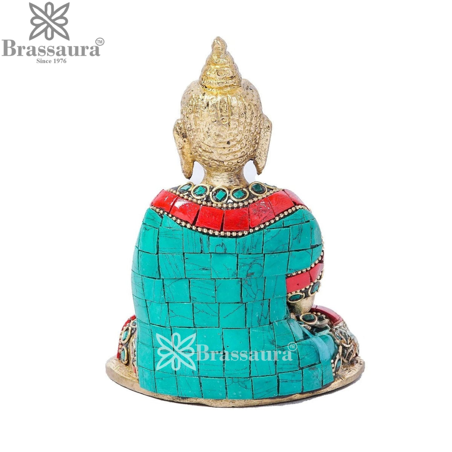 Brass Blessing Gem Stone Work Buddha Weight 0.65 kg & Height 5 Inch