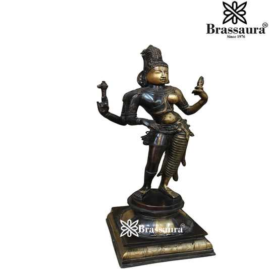 Brassaura™ Brass Ardhanarishwar Statue – Height 23 Inches & Weight 10 Kgs | Divine Union of Shiva & Shakti