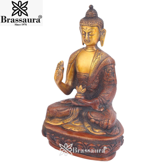 Brass Blessing Buddha Multicolored With Base Weight 1.8 Kg & Height 8 Inch