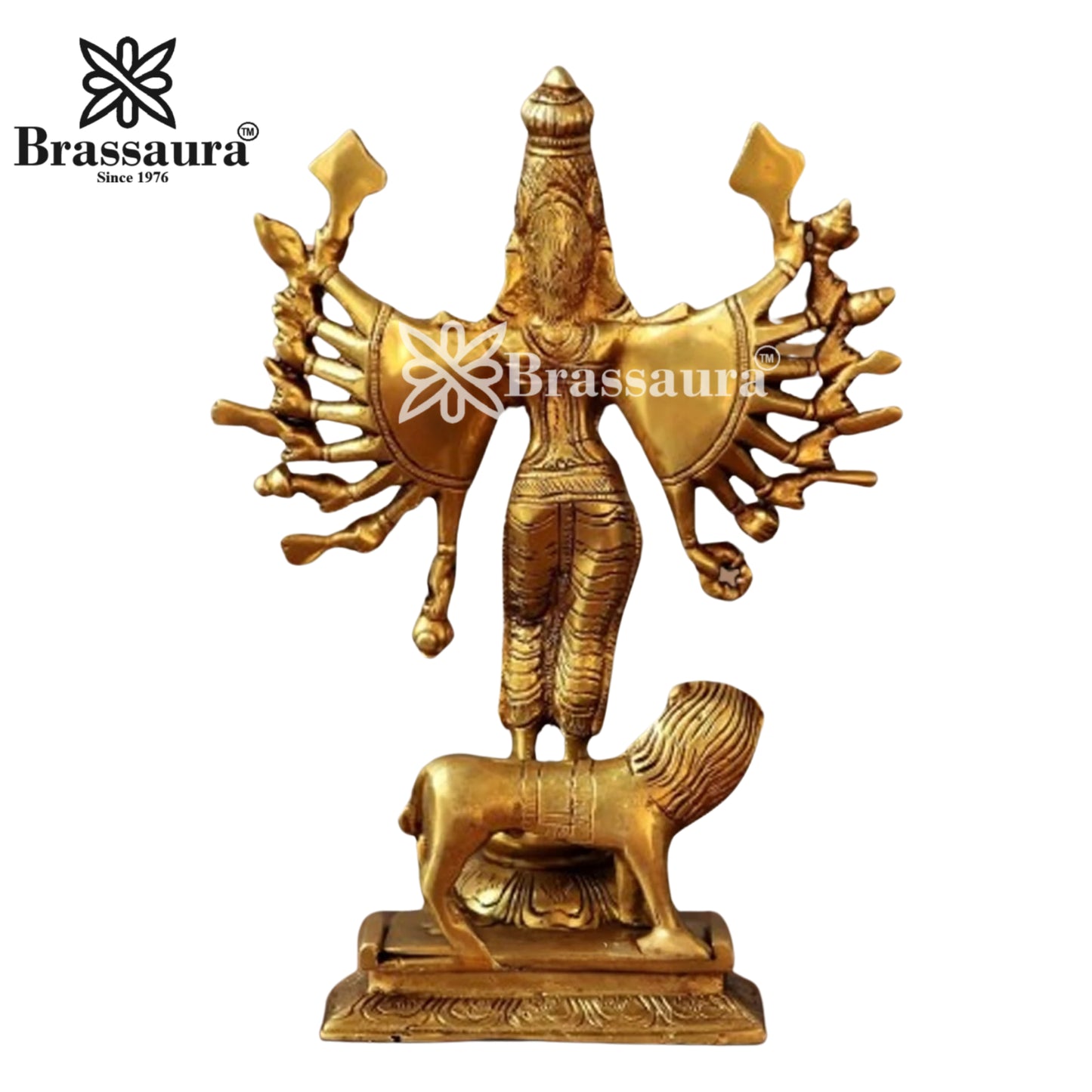 Brassaura™ Pure Brass Durga Statue –9 Inches, 2.7 Kgs | Antique Golden Finish