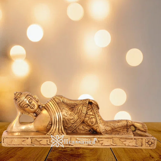 Brassaura® Brass Relaxing Buddha Idol – Pure Superfine Brass Handcrafted Murti, Brass Statue for Home Temple, Pooja Room – 3 Inch, 1.1 Kg
