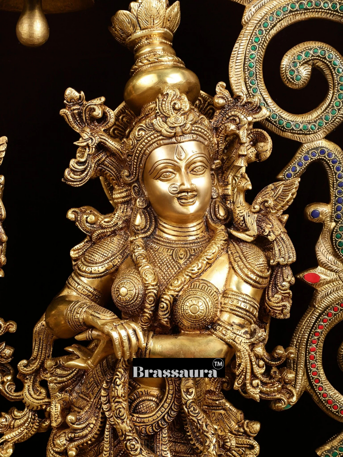 Brassaura™ Brass Radha Krishna Statues with Peacock-Inspired Temple Arch – 45" Height | 67 kg – Majestic Divine Décor