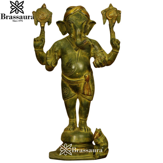 Brass Antique Bal Ganesha Statue Weight 6.6 Kg & Height 15 Inch