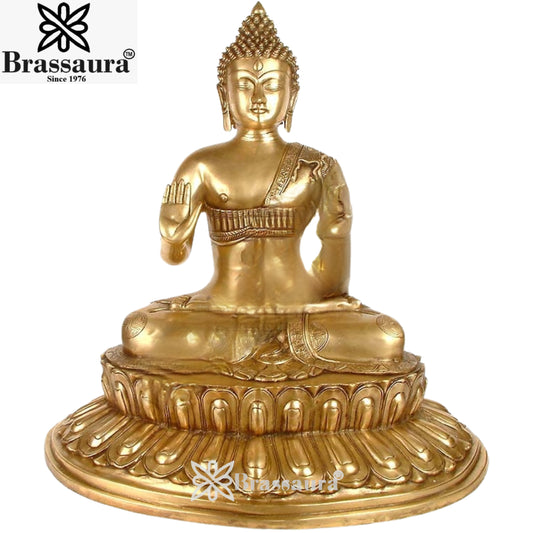 Brassaura® Classic Buddha Idol for Home & Décor | Pure Superfine Brass Handcrafted Murti, Brass Statue for Home Temple, Pooja Room | Height 22.8 Inches | Weight 18 Kg