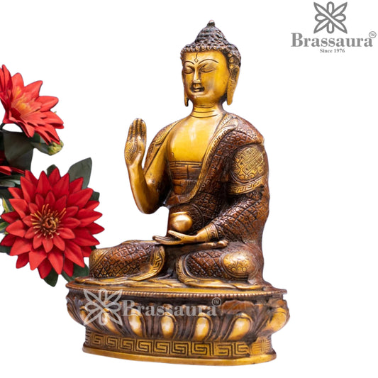Brass Blessing Antique Buddha Weight 4.5 kg & Height 13 Inch