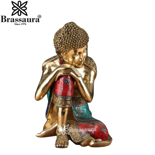 Brass Gem Stone Work Buddha Weight 12.8 kg & Height 16.5 Inch