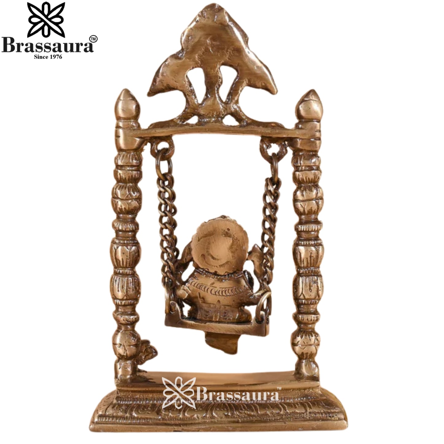 Brass Jhula Ganesha Statue Weight 1.43 Kg & Height 8.5 Inch
