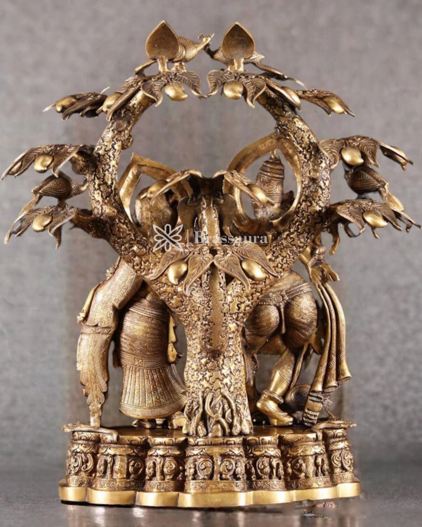 Brassaura™ Large Pure Brass Radha Krishna Under Tree Sculpture – Height 30 Inches & Weight 55.2 Kgs | Spiritual Art Idol