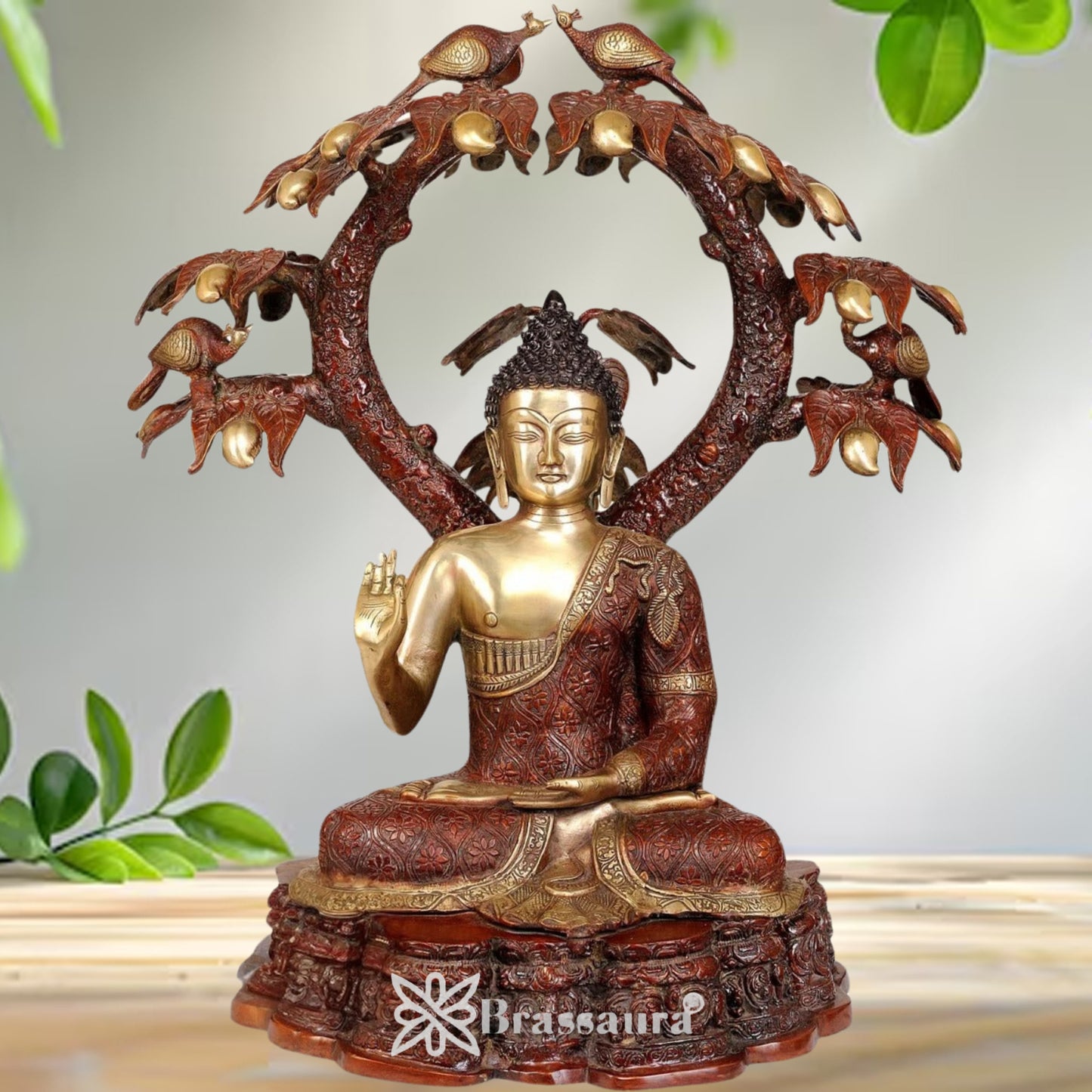 Brass Blessing Artistic Tree Buddha Weight 42 kg & Height 29 Inch