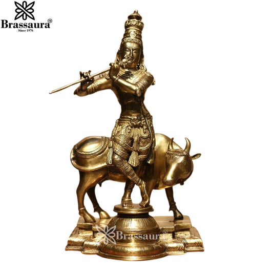 Brass Cow Krishna Murti Weight 26 Kg And Height 25.5 Inch