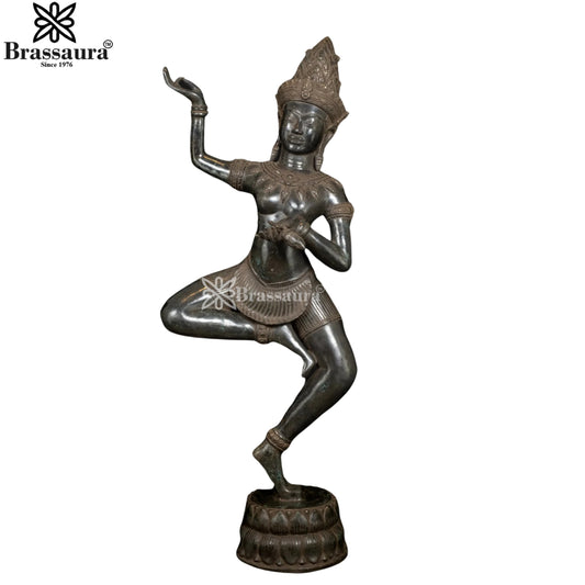 Bronze Combodian Dancing Apsara Statue Weight 19.7 Kg And Height 39 Inch