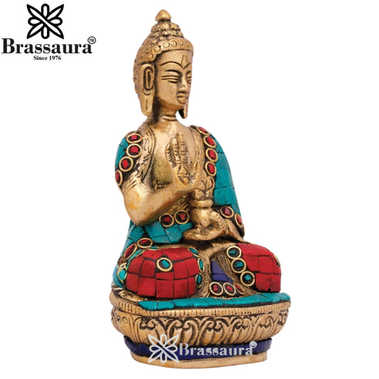 Brass Blessing Gem Stone Work Buddha Weight 0.9 kg & Height 5 Inch