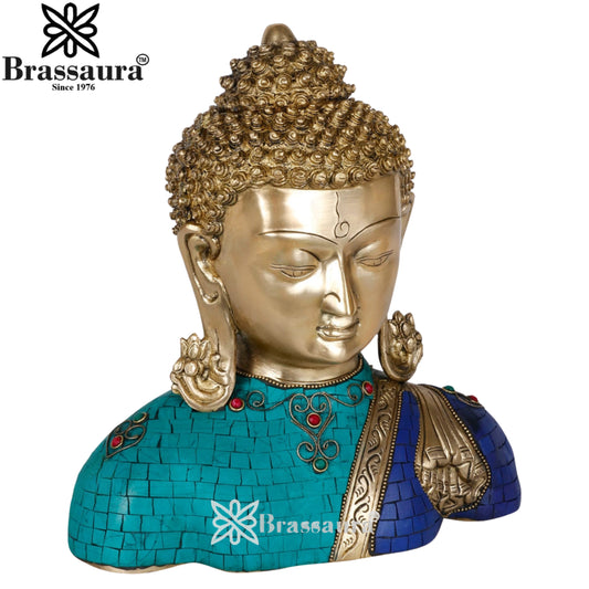 Brass Head Gem Stone Work Buddha Weight 6 kg & Height 11 Inch
