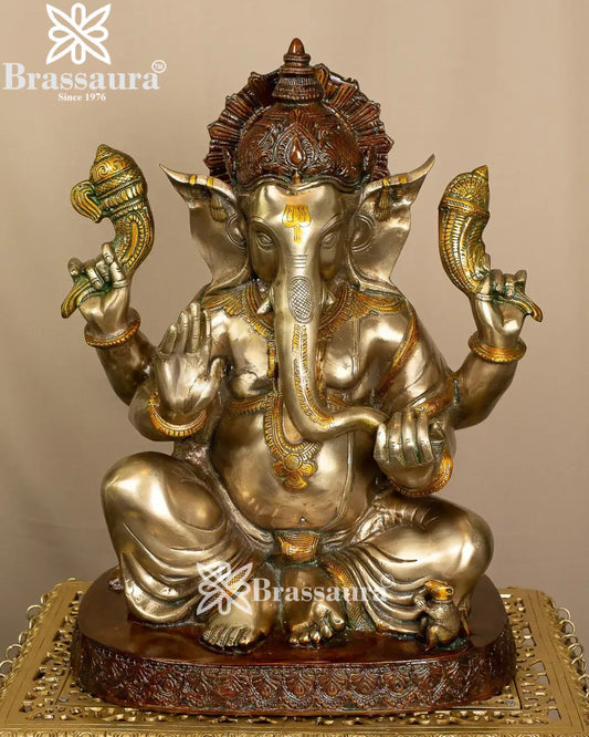 Brassaura™ Brass Ganesha Idol | Height 20.5 Inches & Weight 24.5 Kgs