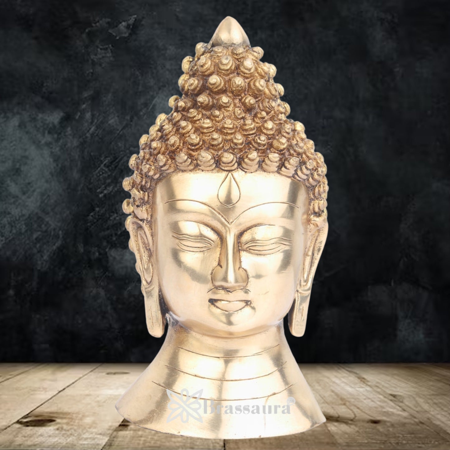 Brass Royal Golden Buddha Head Weight 2.5 Kg & Height 8 Inch