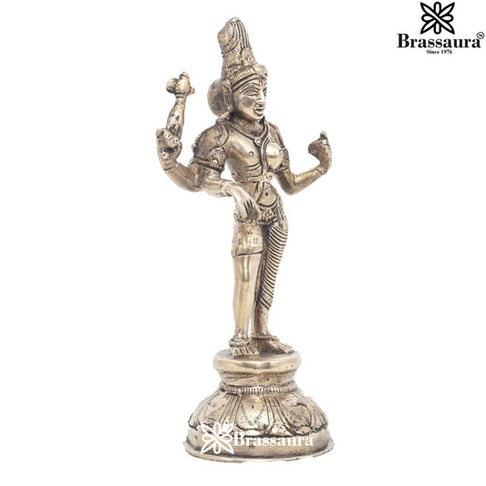 Brassaura™ Brass Ardhanarishwar Statue – Height 8 Inches & Weight 1.1 Kgs | Intricately Crafted Temple Idol