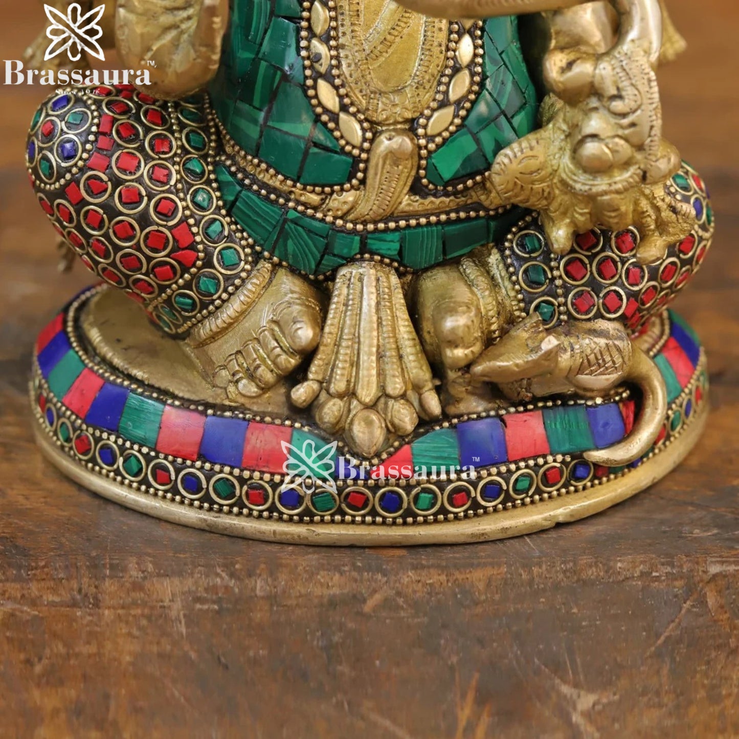 Brass Gem Stone Work Ganesha Weight 4.14 Kg & Height 9.5 Inch