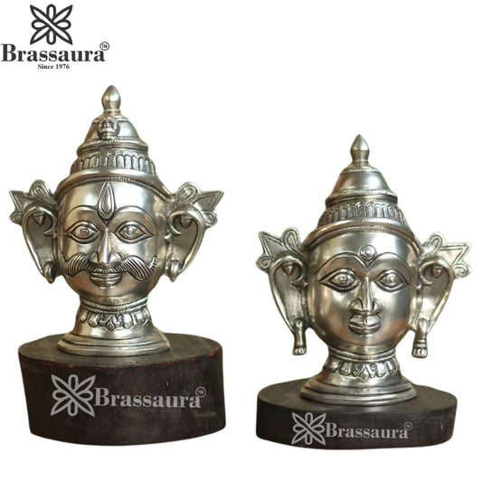 Brass Shiva & Parvati Mask Statue Weight 1.96 Kg And Height 7 Inch