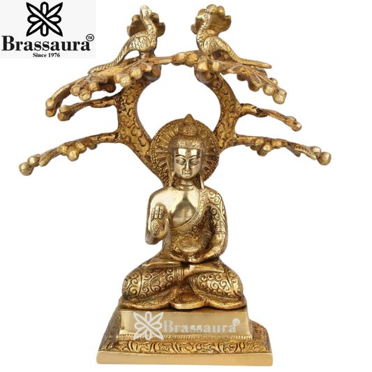 Brass Blessing Royal Golden Tree Buddha Weight 3.2 kg & Height 10 Inch