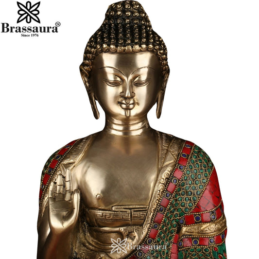 Brass Blessing Gem Stone Work Buddha Weight 11.2 kg & Height 17 Inch