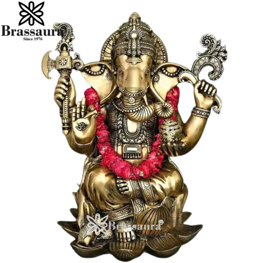 Brass Lotus Ganesha Statue Weight 31.27 Kg And Height 22 Inch