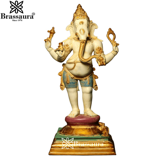 Brass Standing Ganesha Statue Weight 10.7 Kg & Height 19.5 Inch