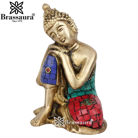 Brass Gem Stone Work Buddha Weight 0.5 kg & Height 4 Inch