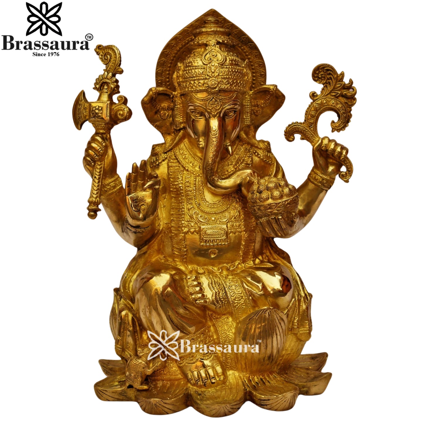 Brass Lotus Ganesha Statue Weight 15.5 Kg & Height 16 Inch