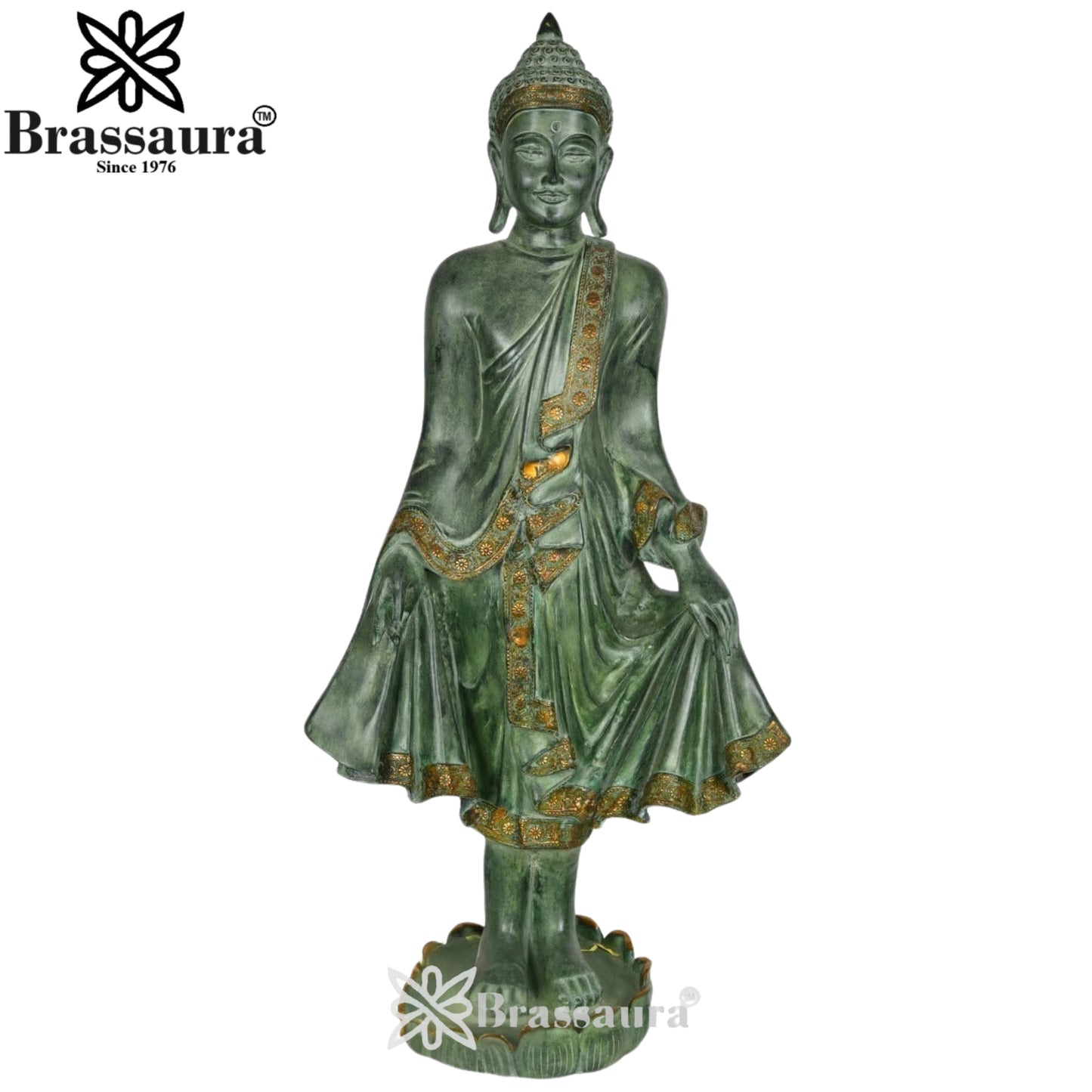 Brass Standing Buddha Weight 32 kg & Height 42 Inch