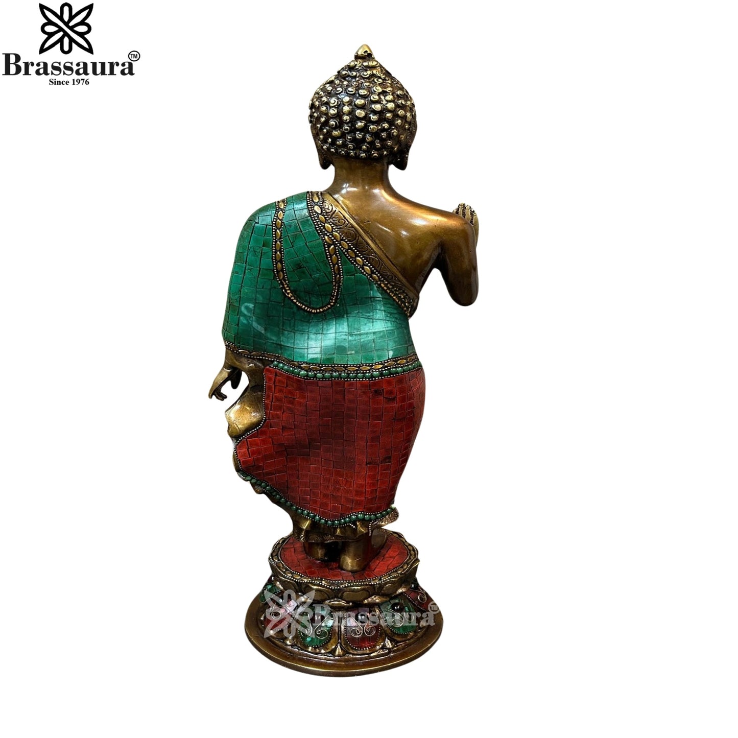 Brass Standing Blessing Gem Stone Work Buddha Weight 7.7 kg & Height 21 Inch