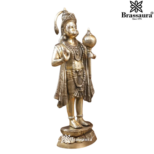 Brassaura™ Brass Standing Hanuman Idol Height 26 Inches & Weight 13.44 Kgs | Spiritual Gifting & Home Temple Decor