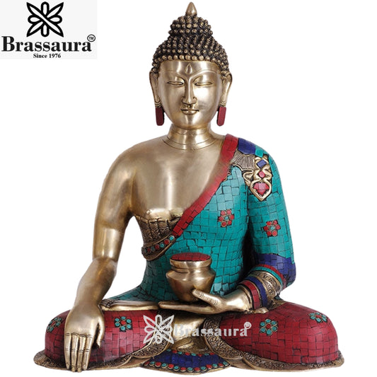 Brass Bhumisprasa Gem Stone Work Buddha Weight 22 Kg & Height 24 Inch