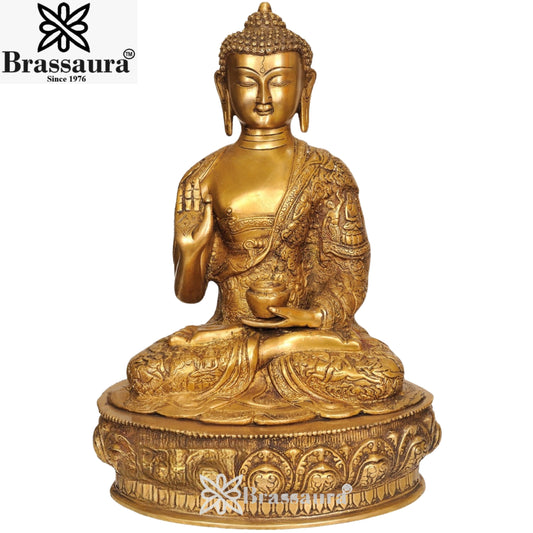 Brass Royal Golden Blessing Buddha With Base Weight 8 Kg & Height 15 Inch