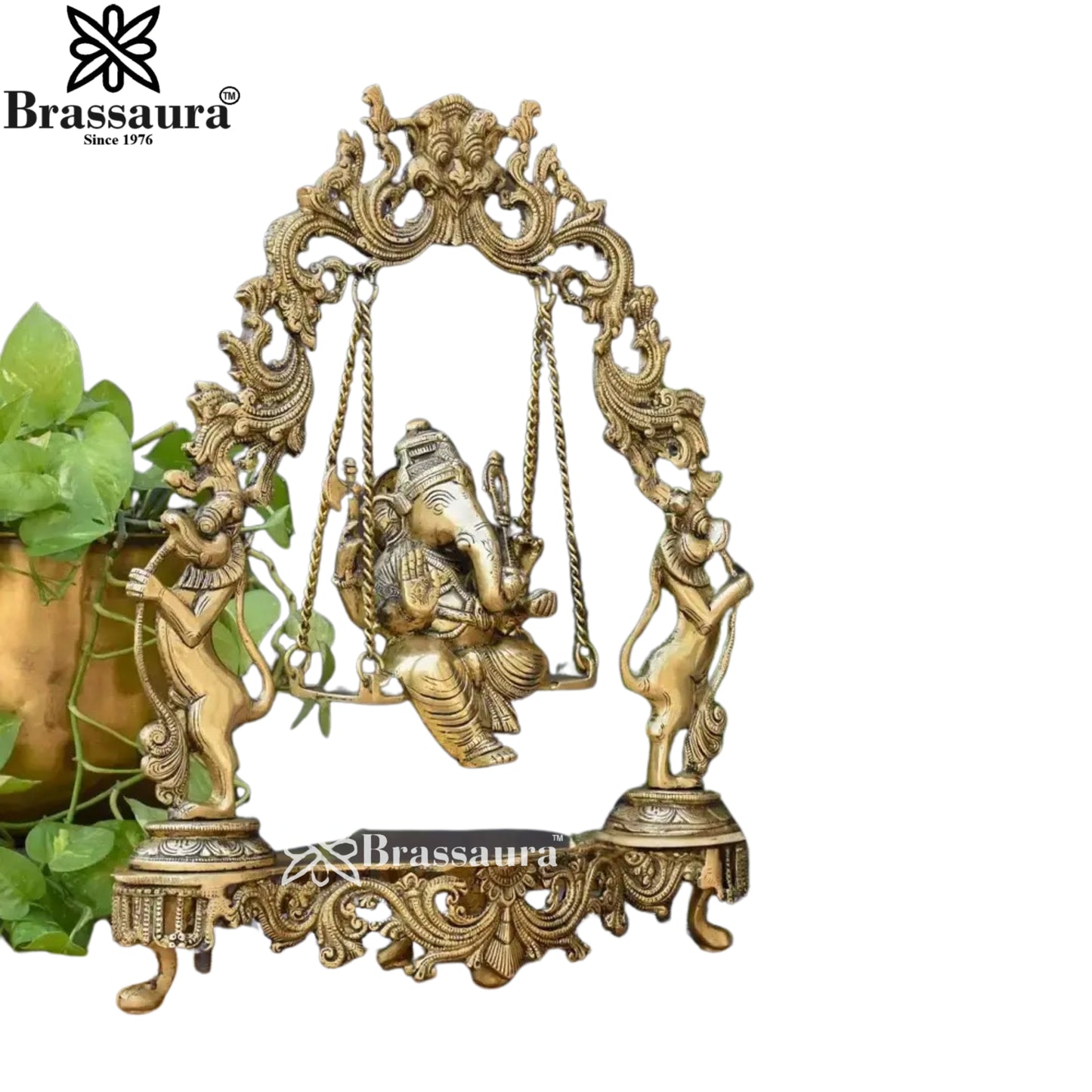 Brass Jhula Ganesha Statue Weight 7 Kg And Height 17 Inch