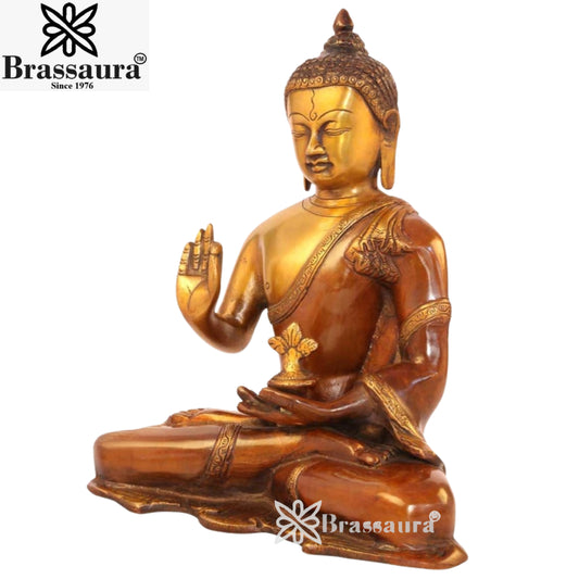 पीतल की विंटेज बुद्ध प्रतिमा, वज़न 3.9 किलोग्राम और ऊँचाई 10 इंच